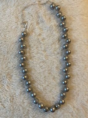Shofel Gray Faux Pearl Braided Necklace